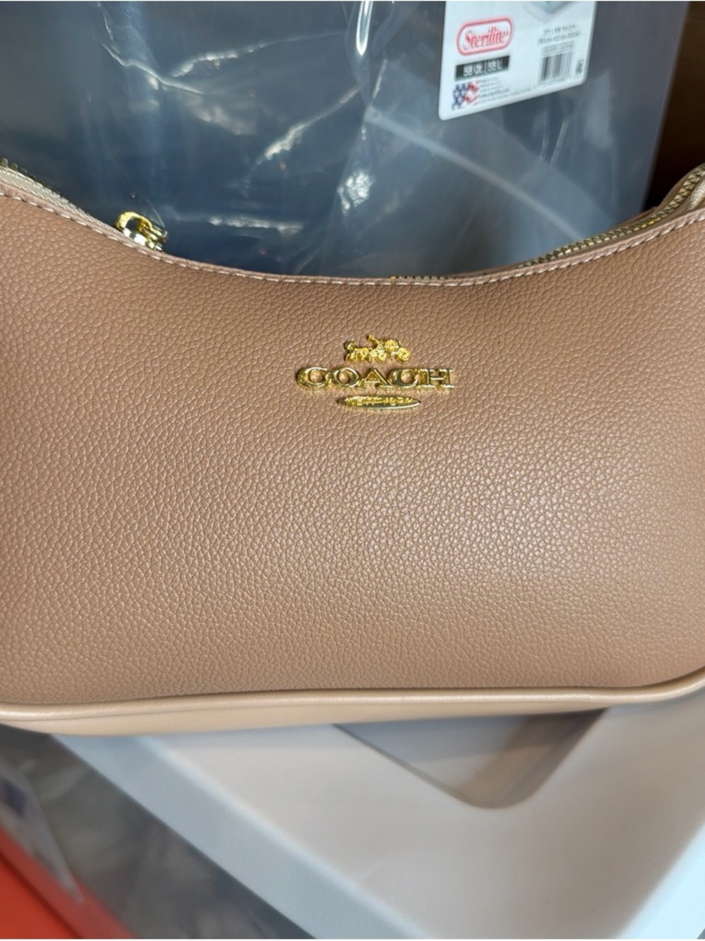 Coach Pebbled Leather Shoulder Bag in Taupe